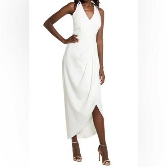 XSCAPE Tulip Hem Sleeveless Crepe Gown Dress Ivory 8 NWT - Picture 2 of 5